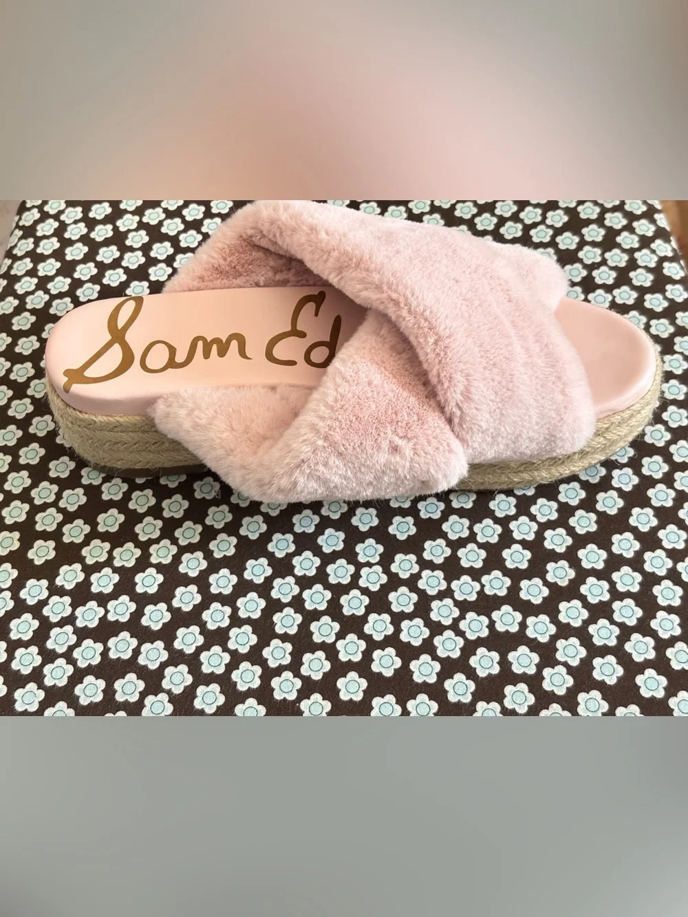 Sam Edelman Zia Pink Faux Fur Platform Espadrille Sandals SIZE 8
